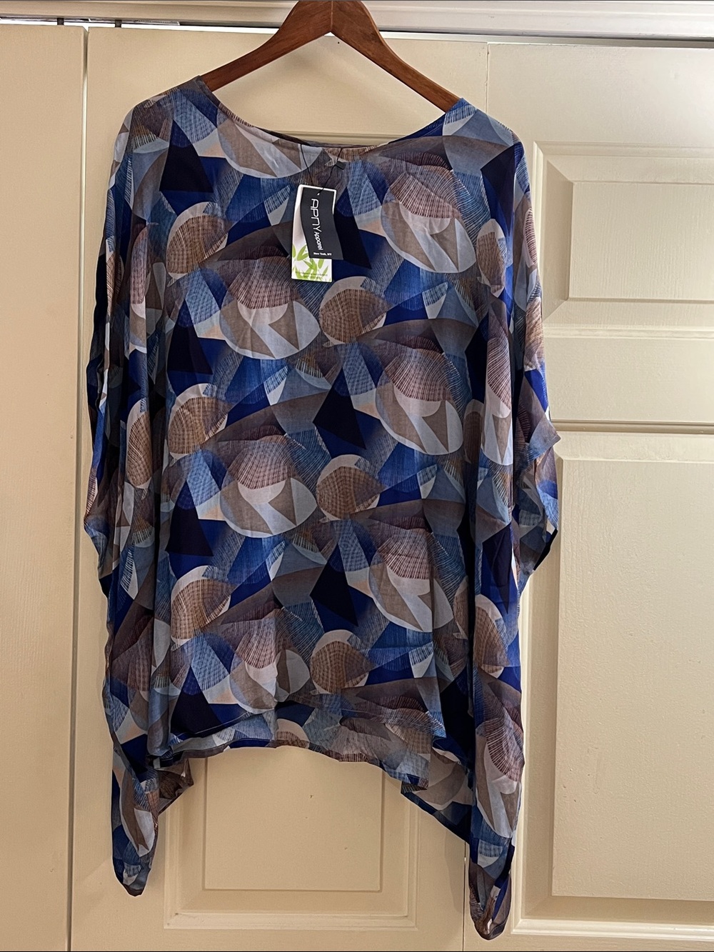 Sheer Blue Geometric Print Tunic Top